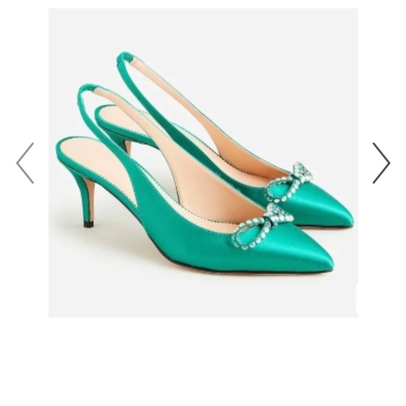 “J Crew,Colette” satin emerald green slingback with  embellished bow; size 7.5 - Picture 3 of 12